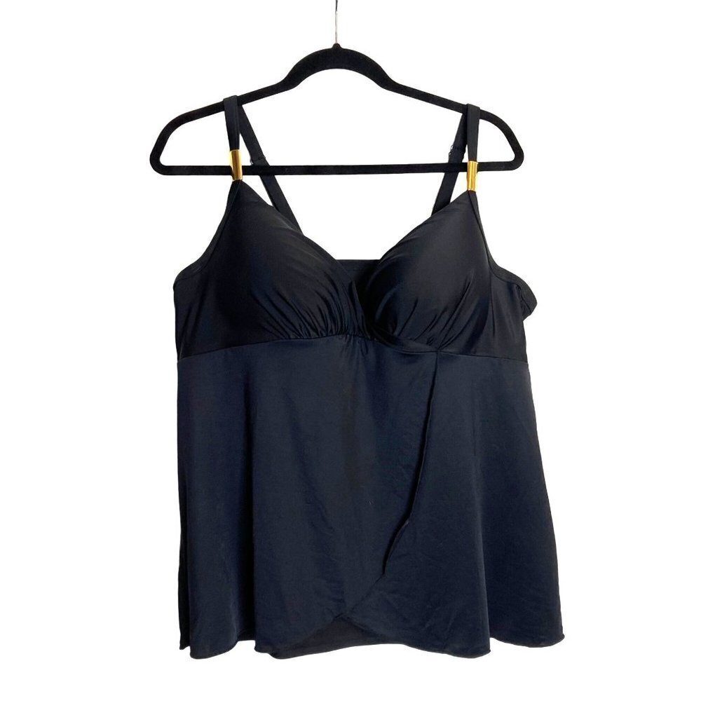 Cacique Swim Balconette Bathing Top Black 42DD Full Bra Adjustable Tankini